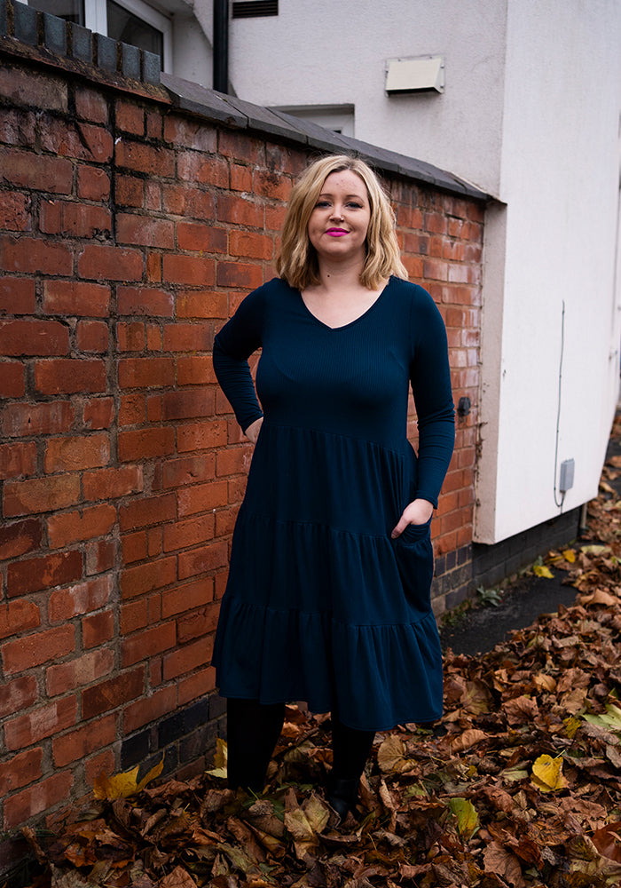 Mila Navy Tiered Hem Dress