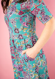 Milani Damask Paisley Print Tiered Hem Midaxi Dress