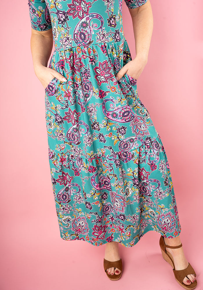 Milani Damask Paisley Print Tiered Hem Midaxi Dress