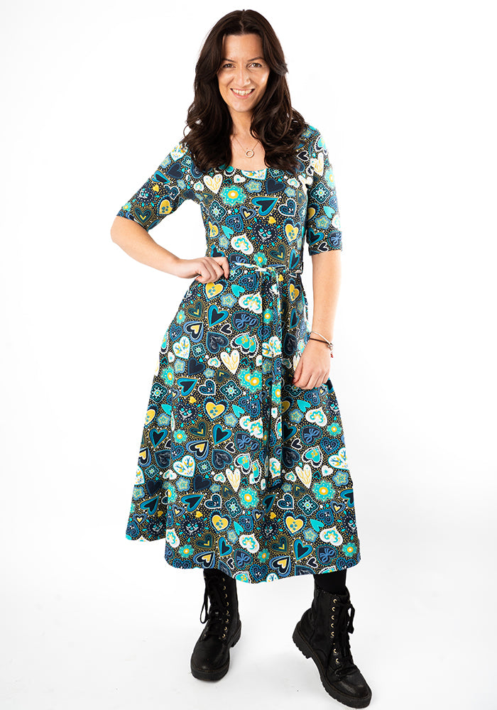 Third angle of Milena Folklore Hearts Print Cotton Midi Dress
