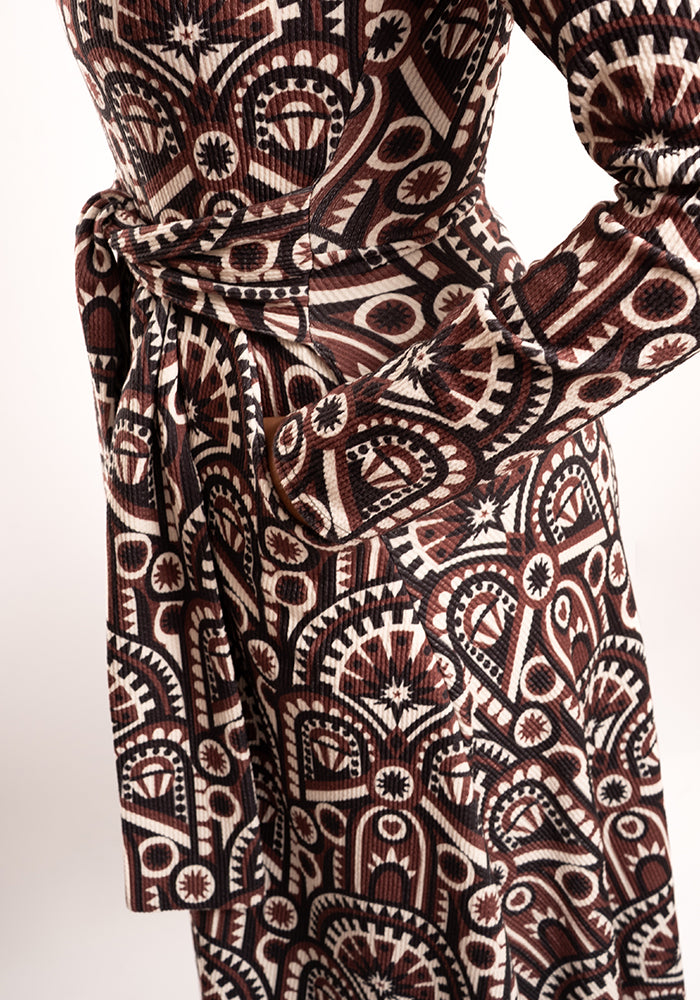 Ninth angle of Minna Brown Hand Painted Deco Print Midi Dress
