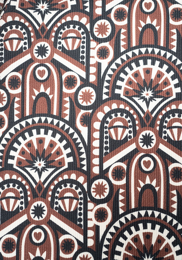 Second angle of Minna Brown Hand Painted Deco Print Midi Dress