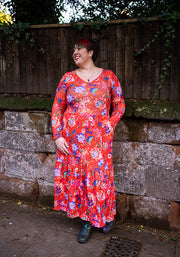 Mirabella Large Paisley Floral Print Tiered Hem Midaxi Dress