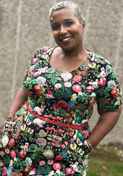 Mirana Wonderland Print Cotton Midi Dress