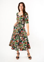 Mirana Wonderland Print Cotton Midi Dress