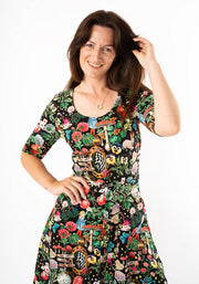 Mirana Wonderland Print Cotton Midi Dress