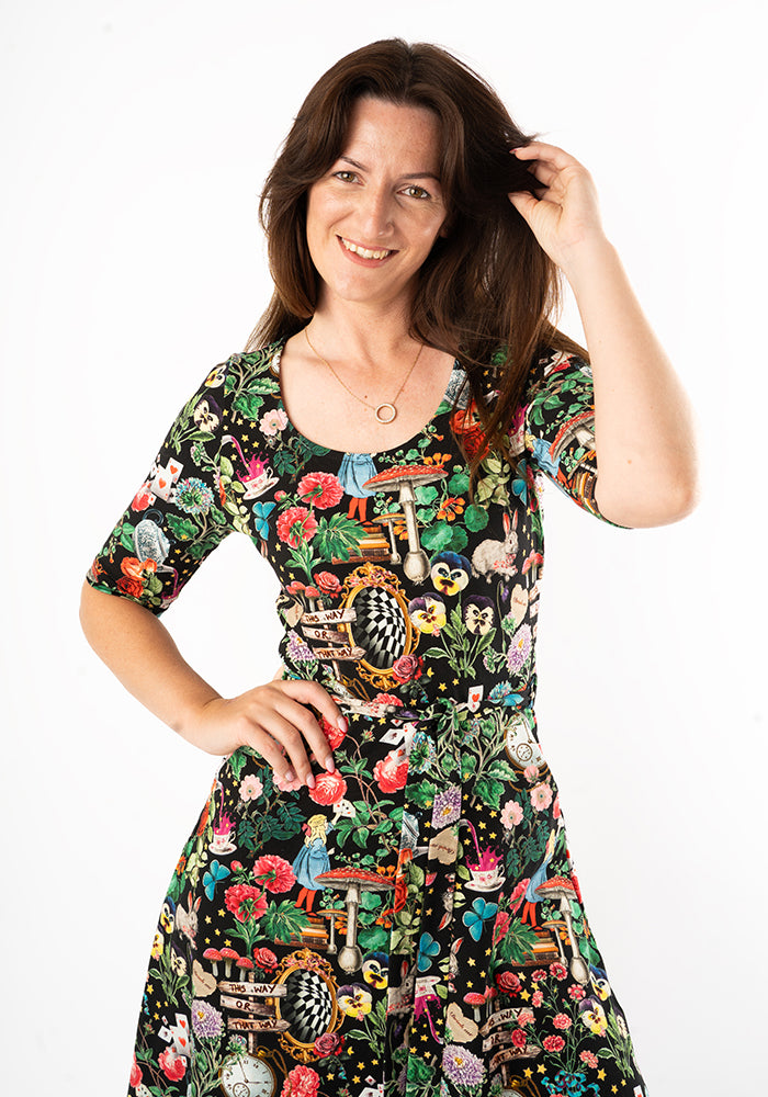 Mirana Wonderland Print Cotton Midi Dress