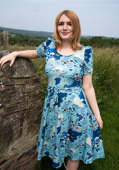Mirrian World Map Print Dress