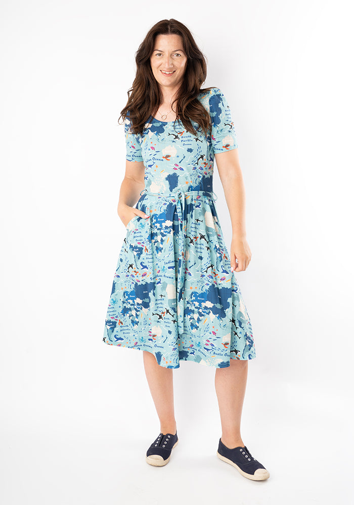 Mirrian World Map Print Dress