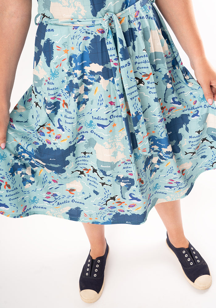 Mirrian World Map Print Dress
