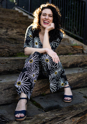 Mollie Linear Daisies Print Cotton Culotte Leg Jumpsuit
