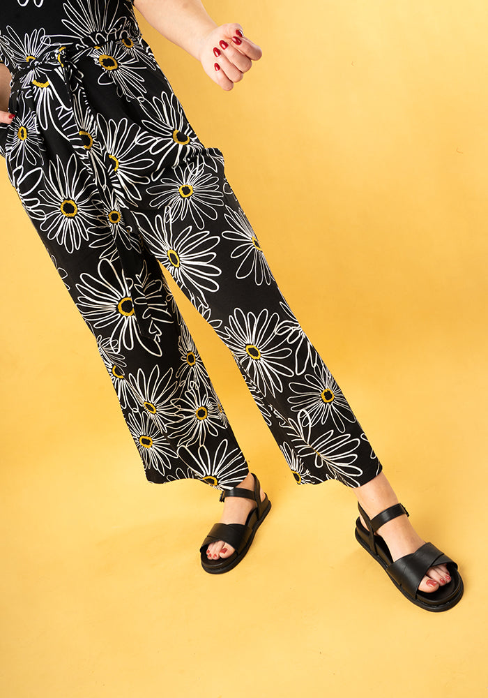 Mollie Linear Daisies Print Cotton Culotte Leg Jumpsuit