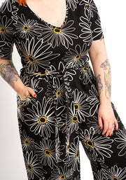Mollie Linear Daisies Print Cotton Culotte Leg Jumpsuit