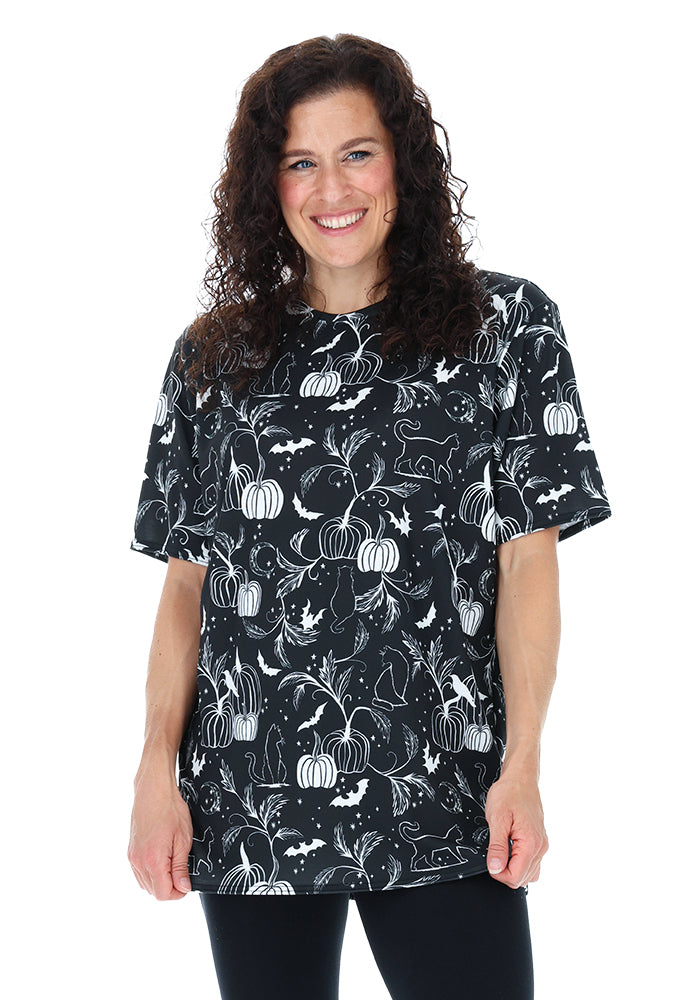 Mono Pumpkin &amp; Cat Print Adults T-Shirt