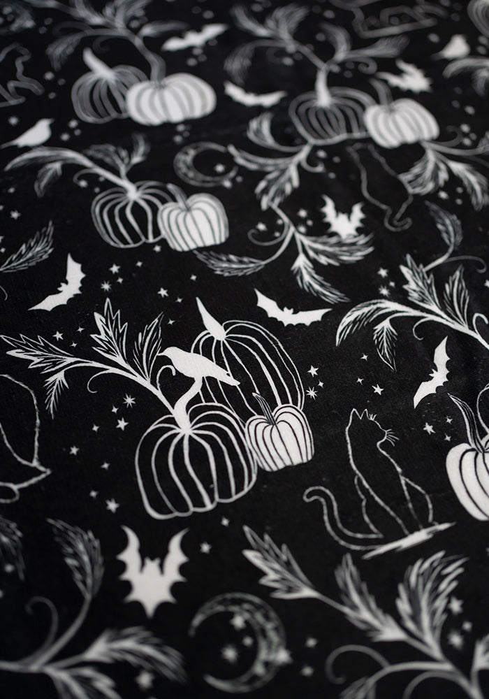 Mono Pumpkin &amp; Cat Print Hand Towel