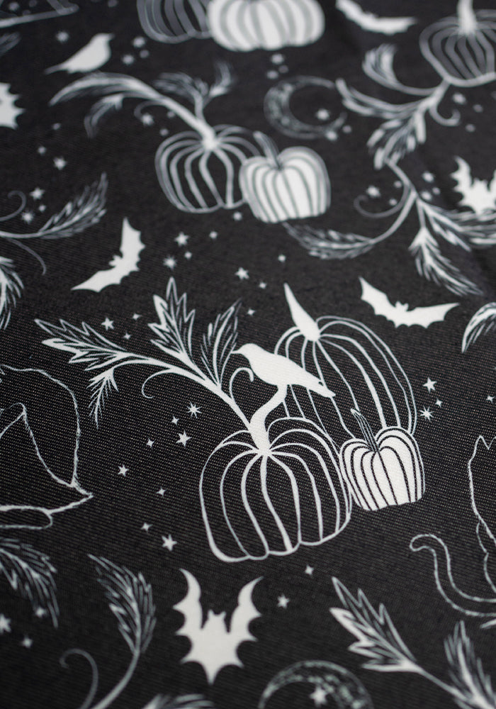 Mono Pumpkin &amp; Cat Print Tea Towel