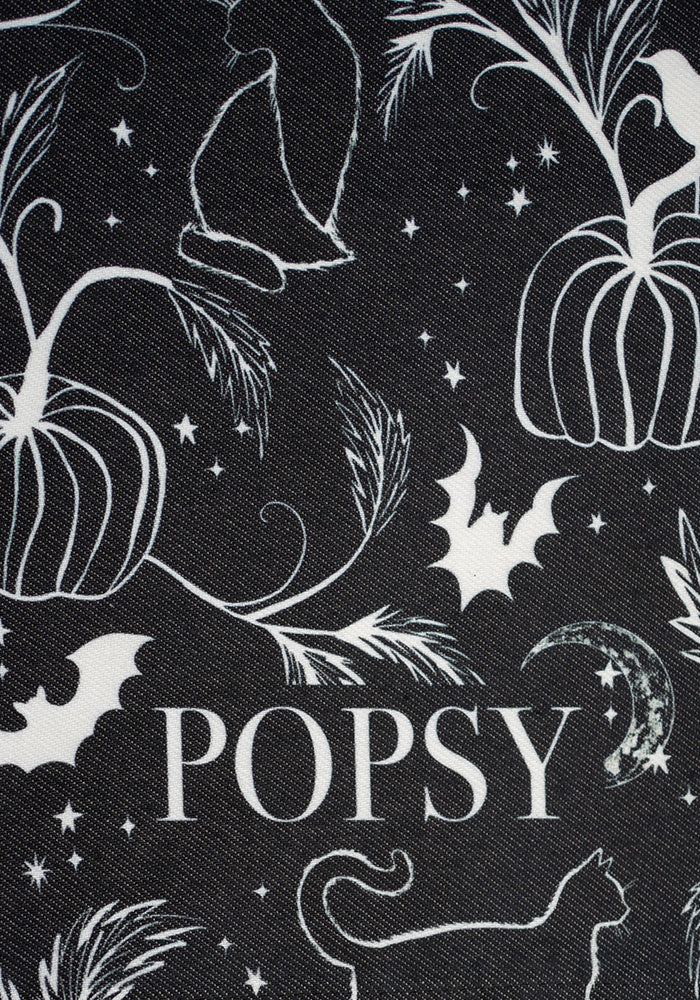 Mono Pumpkin &amp; Cat Print Tea Towel