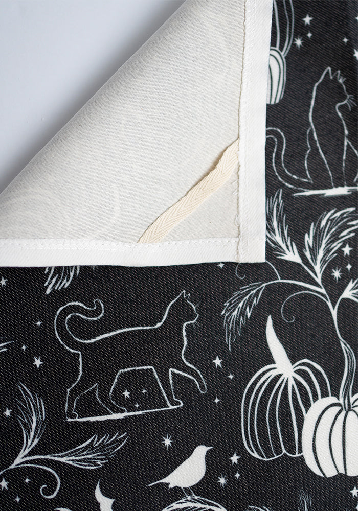 Mono Pumpkin &amp; Cat Print Tea Towel