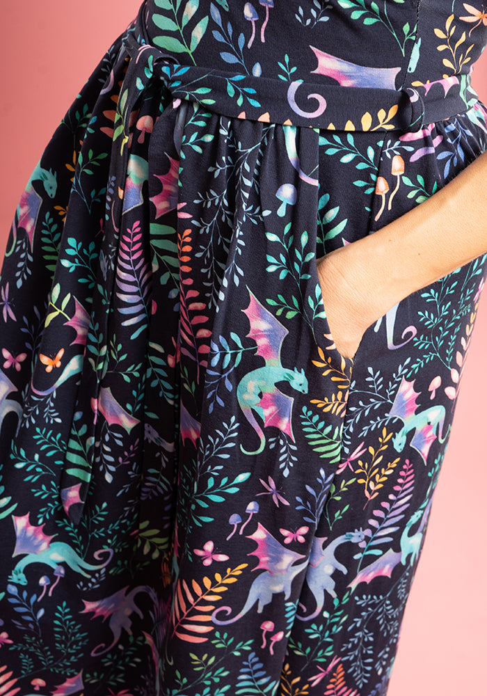 Eighth angle of Moona Dragon Print Cotton Midi Dress
