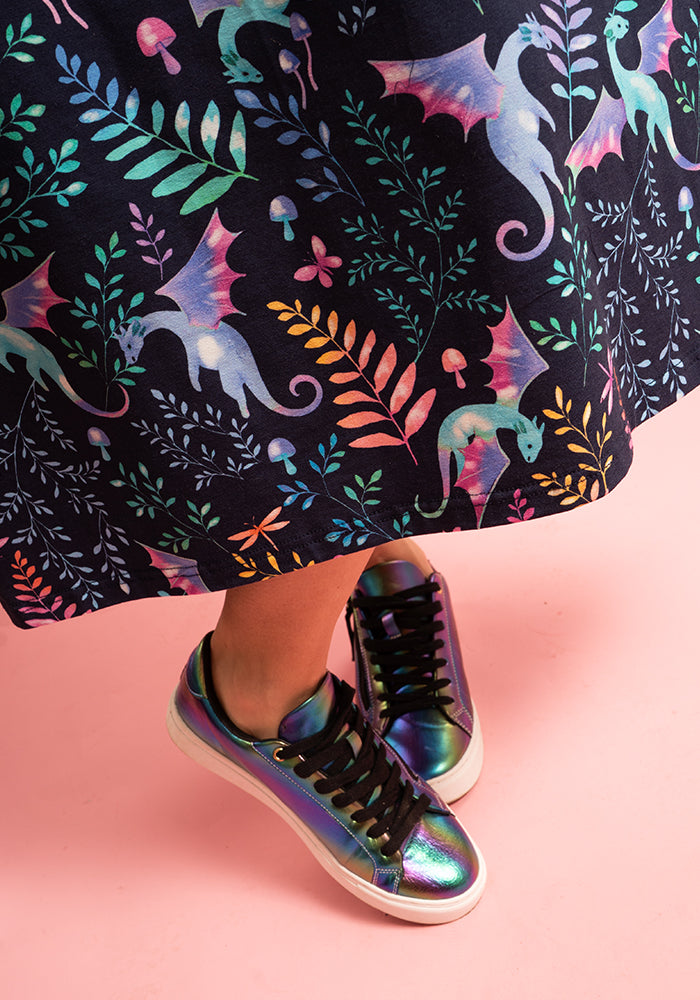 Sixth angle of Moona Dragon Print Cotton Midi Dress