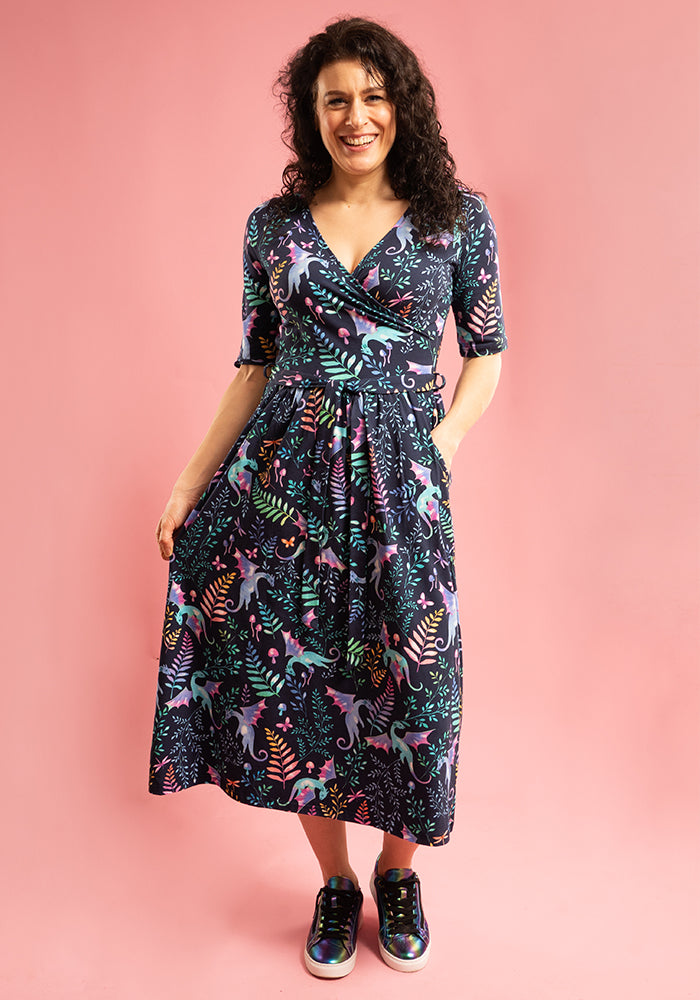 Fourth angle of Moona Dragon Print Cotton Midi Dress