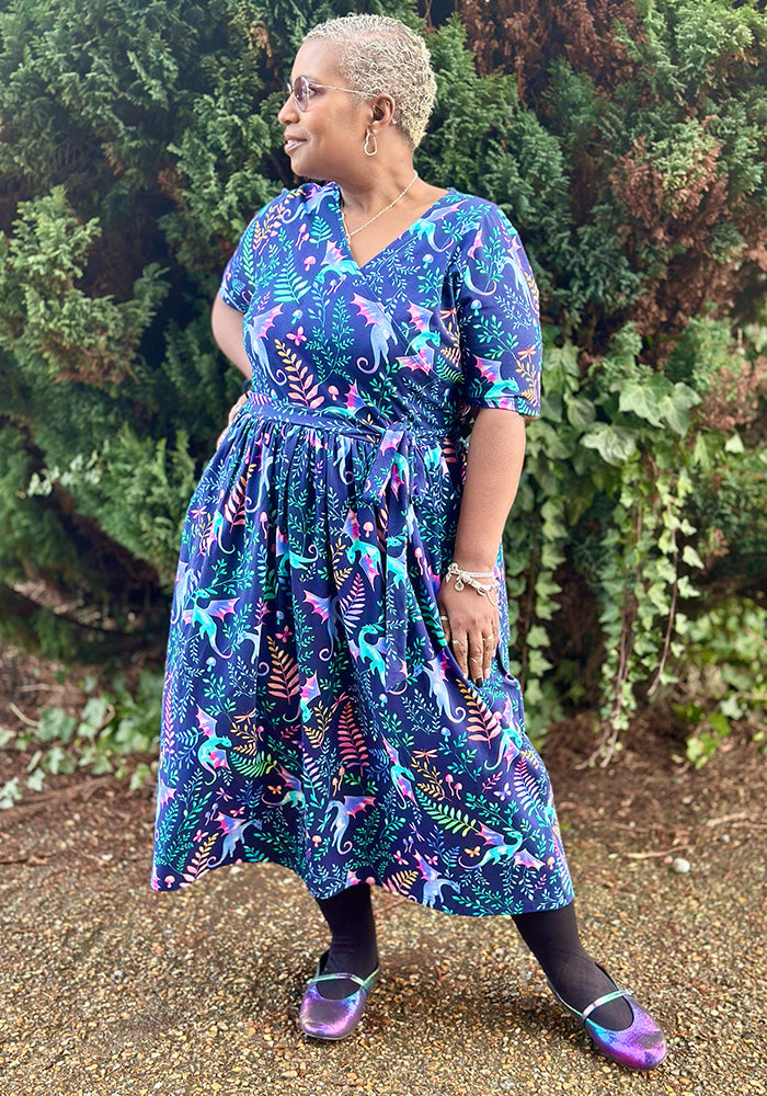 Third angle of Moona Dragon Print Cotton Midi Dress