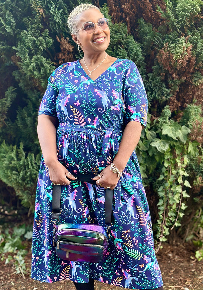 Ninth angle of Moona Dragon Print Cotton Midi Dress