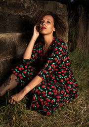 Morella Skull Cherries Print Cotton Swing Dress