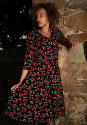Morella Skull Cherries Print Cotton Swing Dress