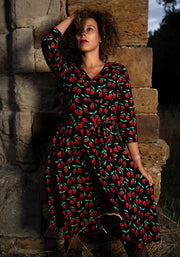 Morella Skull Cherries Print Cotton Swing Dress