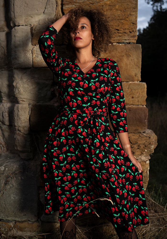 Morella Skull Cherries Print Cotton Swing Dress