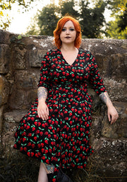 Morella Skull Cherries Print Cotton Swing Dress