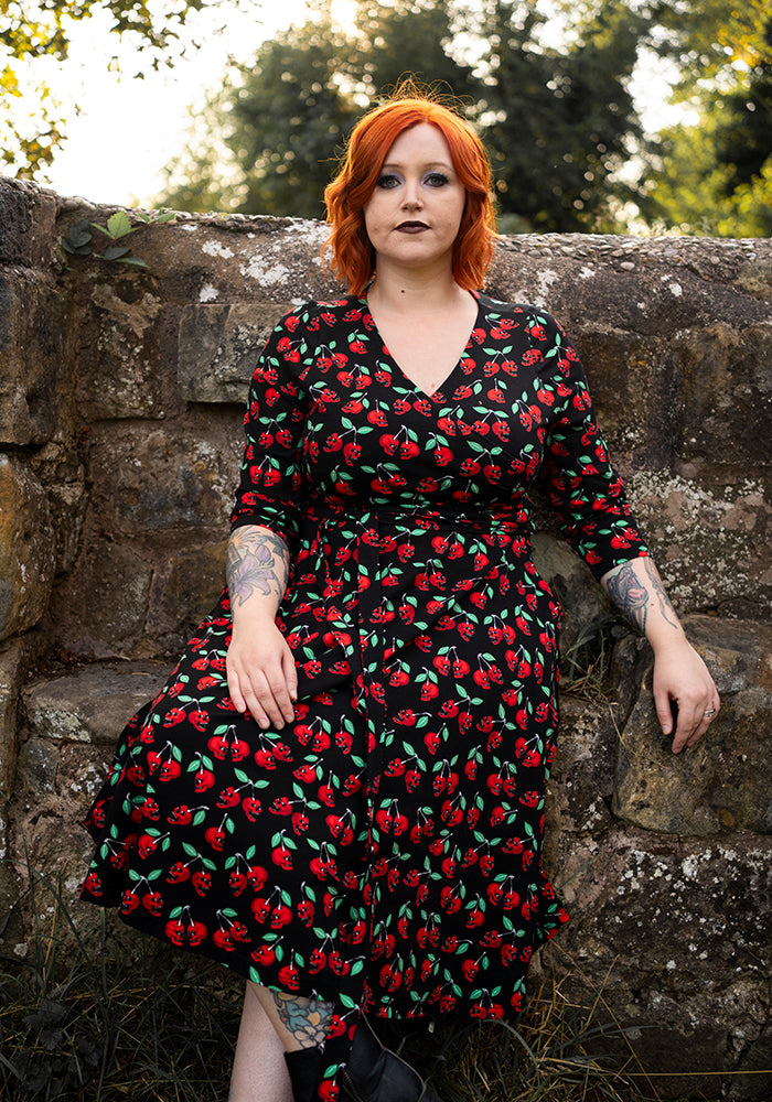 Morella Skull Cherries Print Cotton Swing Dress