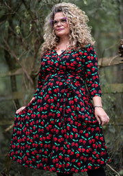 Morella Skull Cherries Print Cotton Swing Dress