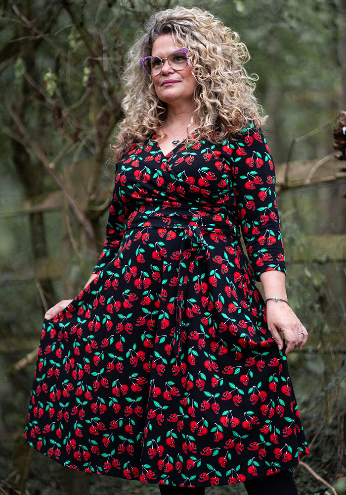 Morella Skull Cherries Print Cotton Swing Dress