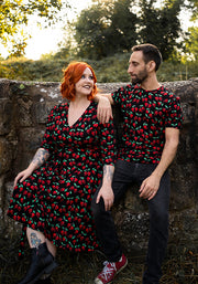 Morella Skull Cherries Print Cotton Swing Dress