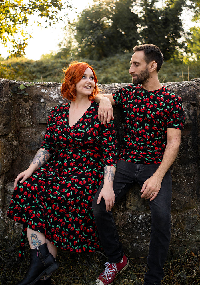 Morella Skull Cherries Print Cotton Swing Dress