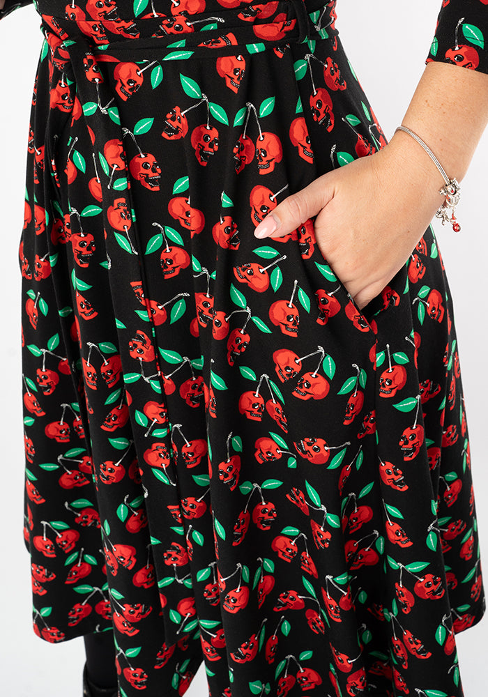 Morella Skull Cherries Print Cotton Swing Dress