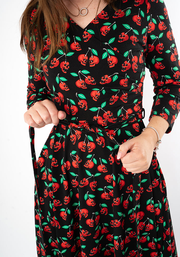 Morella Skull Cherries Print Cotton Swing Dress
