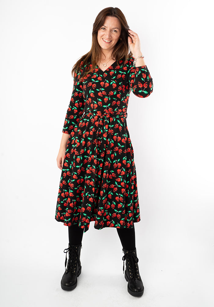 Morella Skull Cherries Print Cotton Swing Dress
