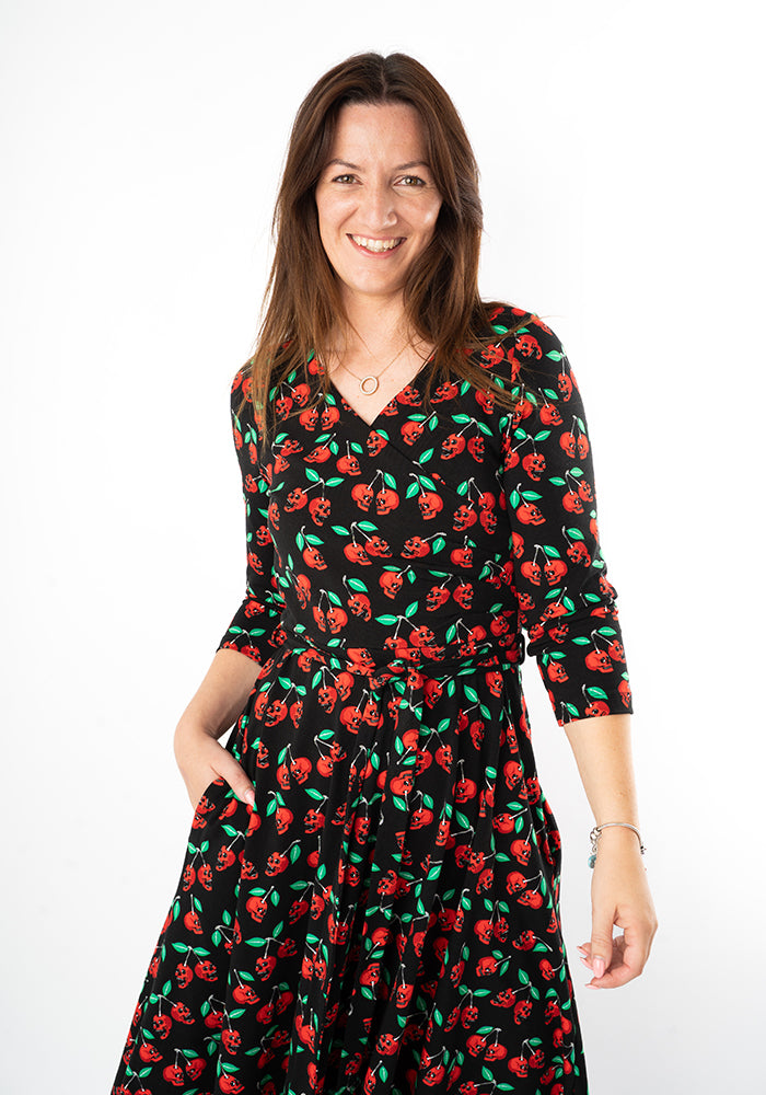 Morella Skull Cherries Print Cotton Swing Dress