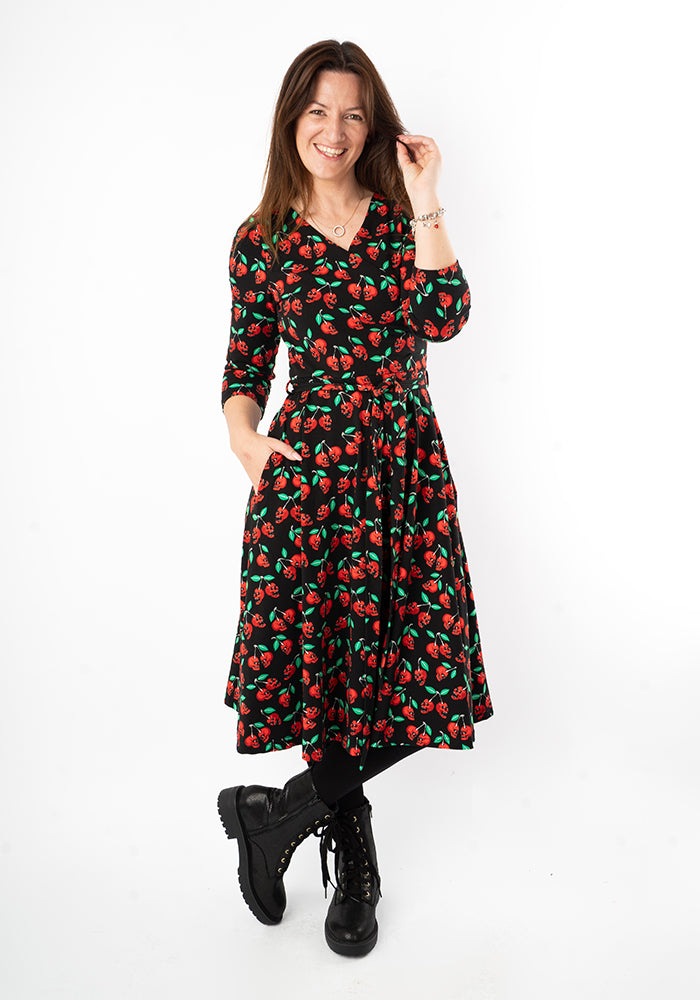 Morella Skull Cherries Print Cotton Swing Dress