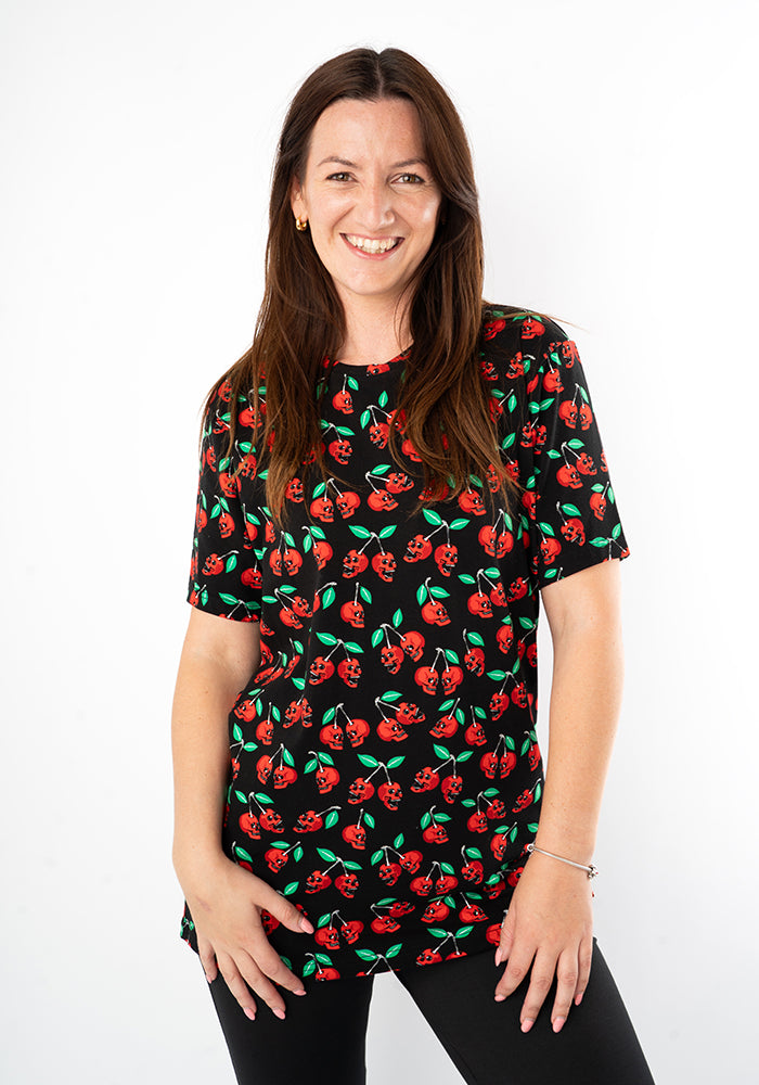 Morella Skull Cherries Print Cotton T-Shirt