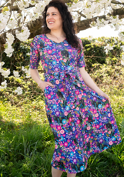 Morgan Purple Hidden Cat Print Midi Dress