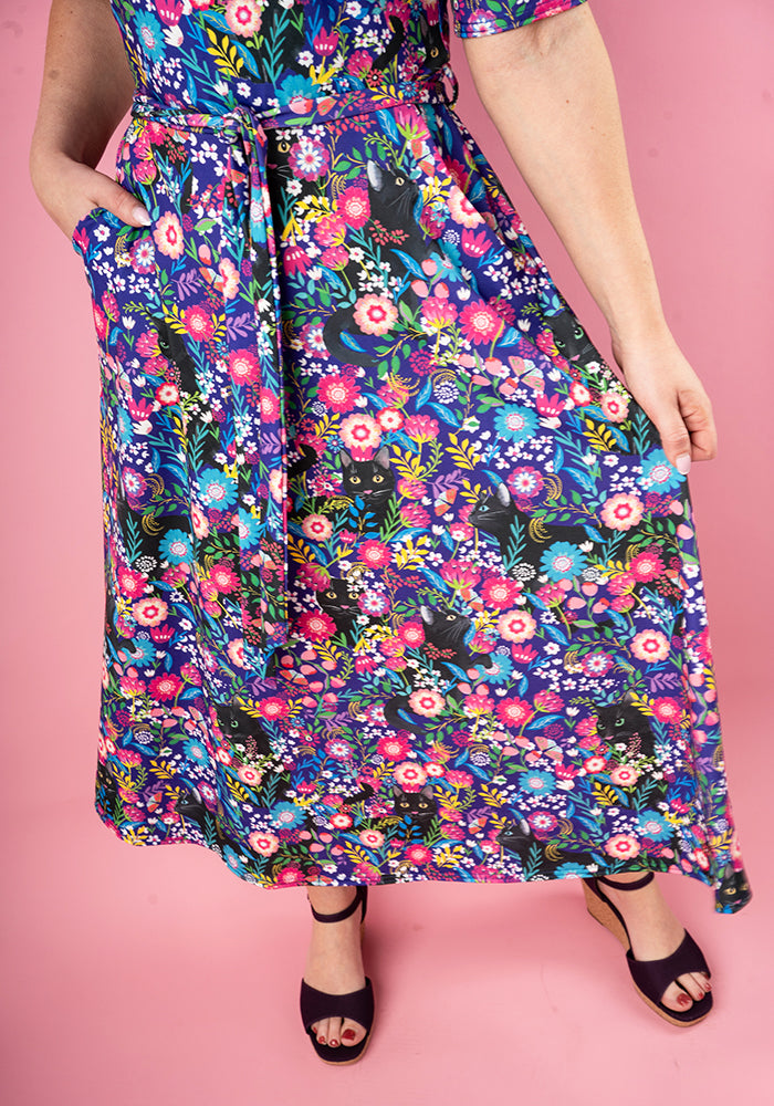 Morgan Purple Hidden Cat Print Midi Dress