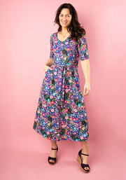 Morgan Purple Hidden Cat Print Midi Dress