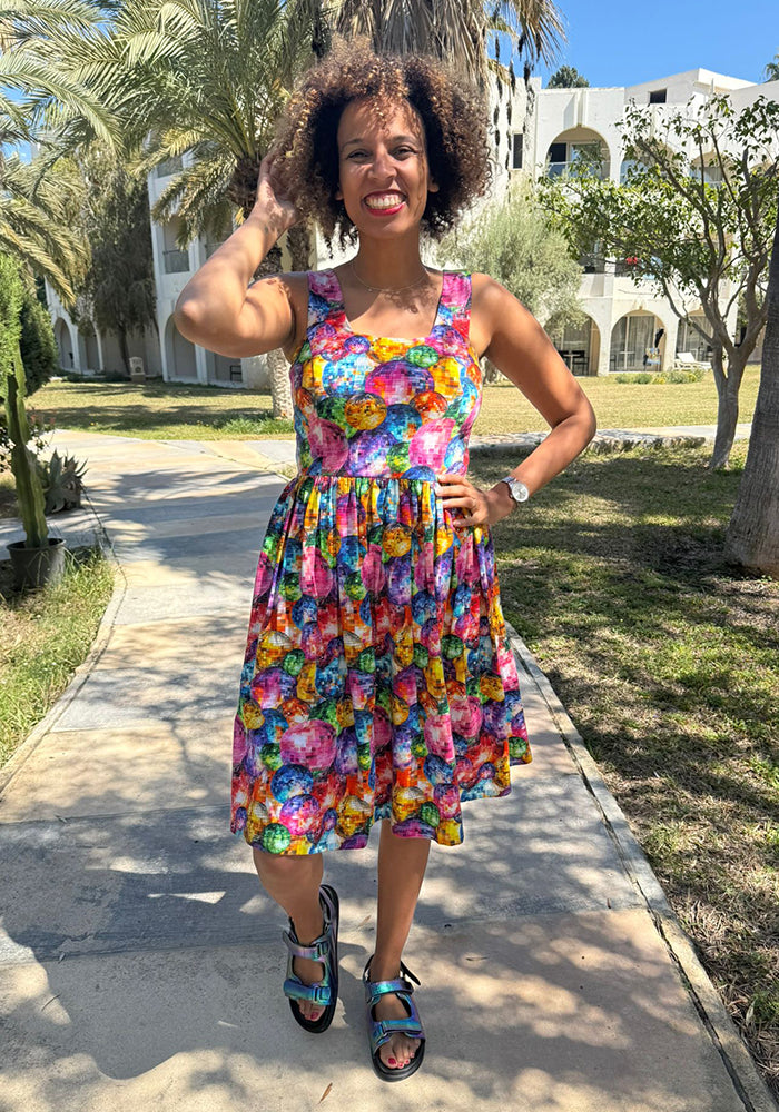 Fourth angle of Morwenna Disco Balls Print Shirred Back Cotton Dress