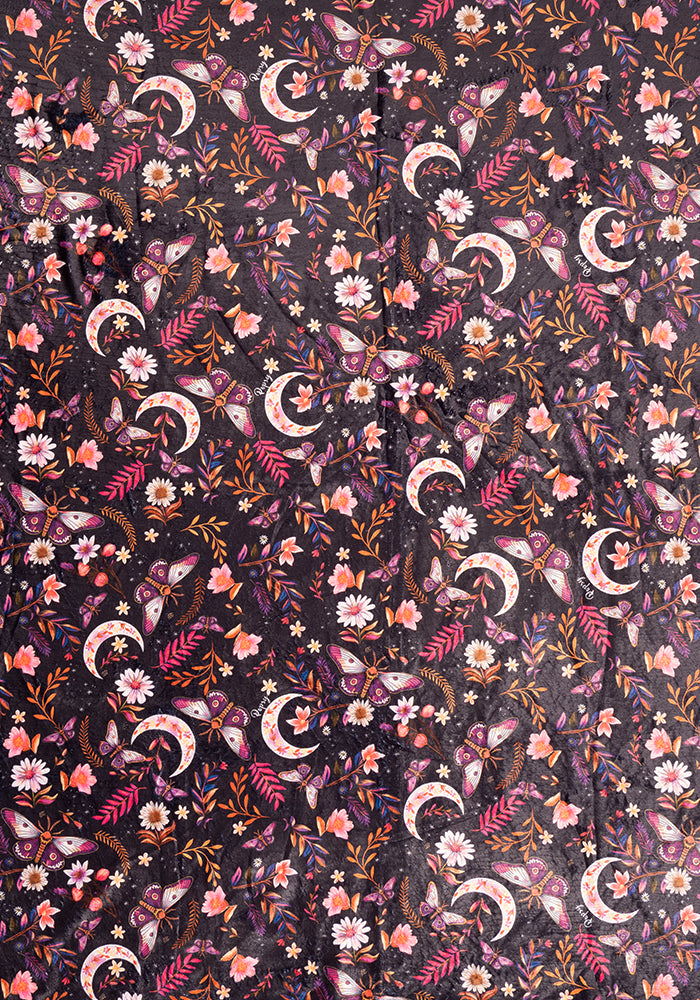Pop-under Moths & Moon Print Plush Blanket