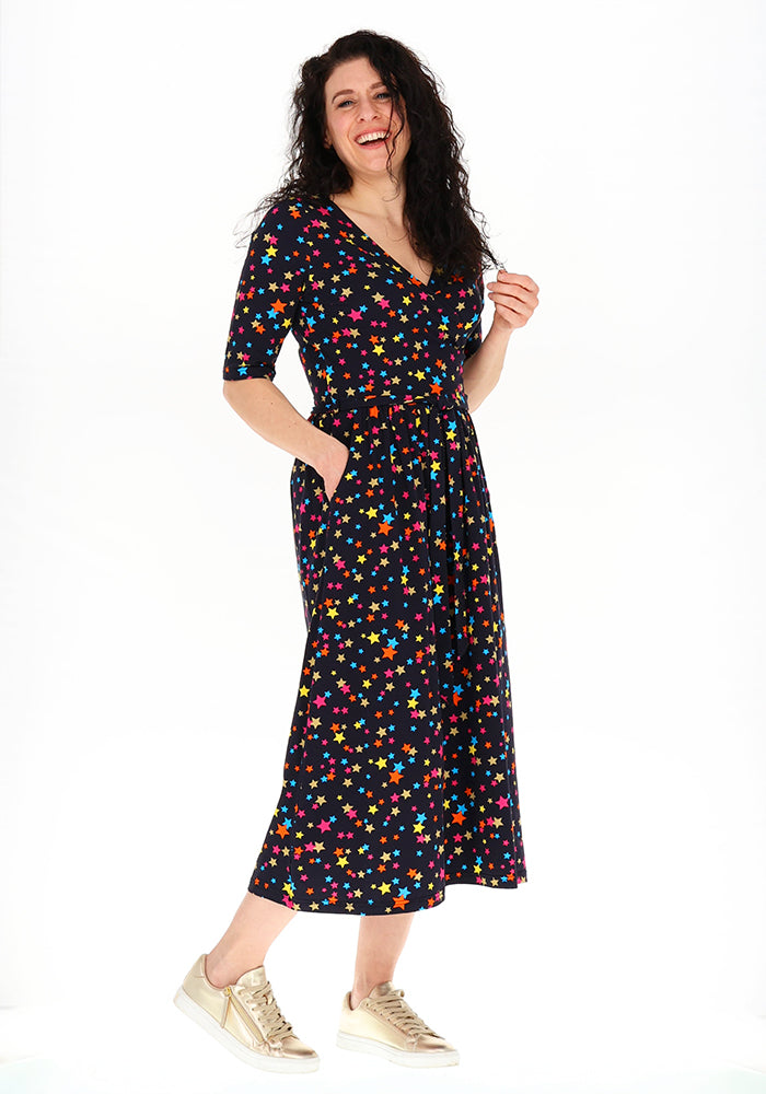 Third angle of Moxie Stars Print Summer Cotton Statement Midi Dress