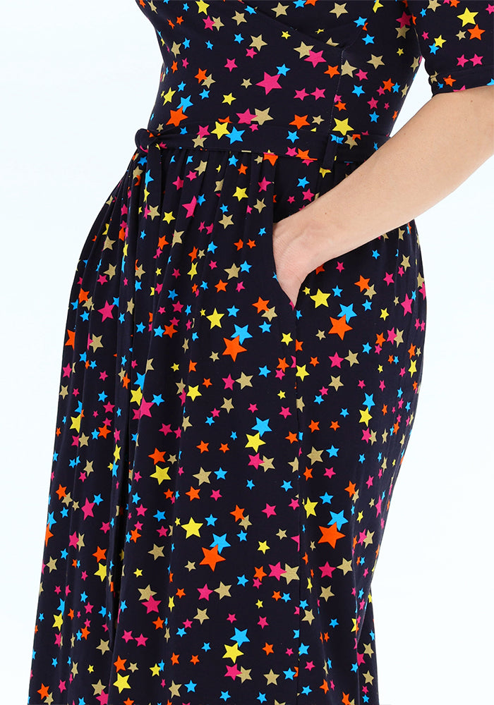 Fourth angle of Moxie Stars Print Summer Cotton Statement Midi Dress